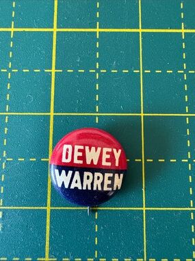DEWEY WARREN Political Pin - Red and Navy Campaign Button